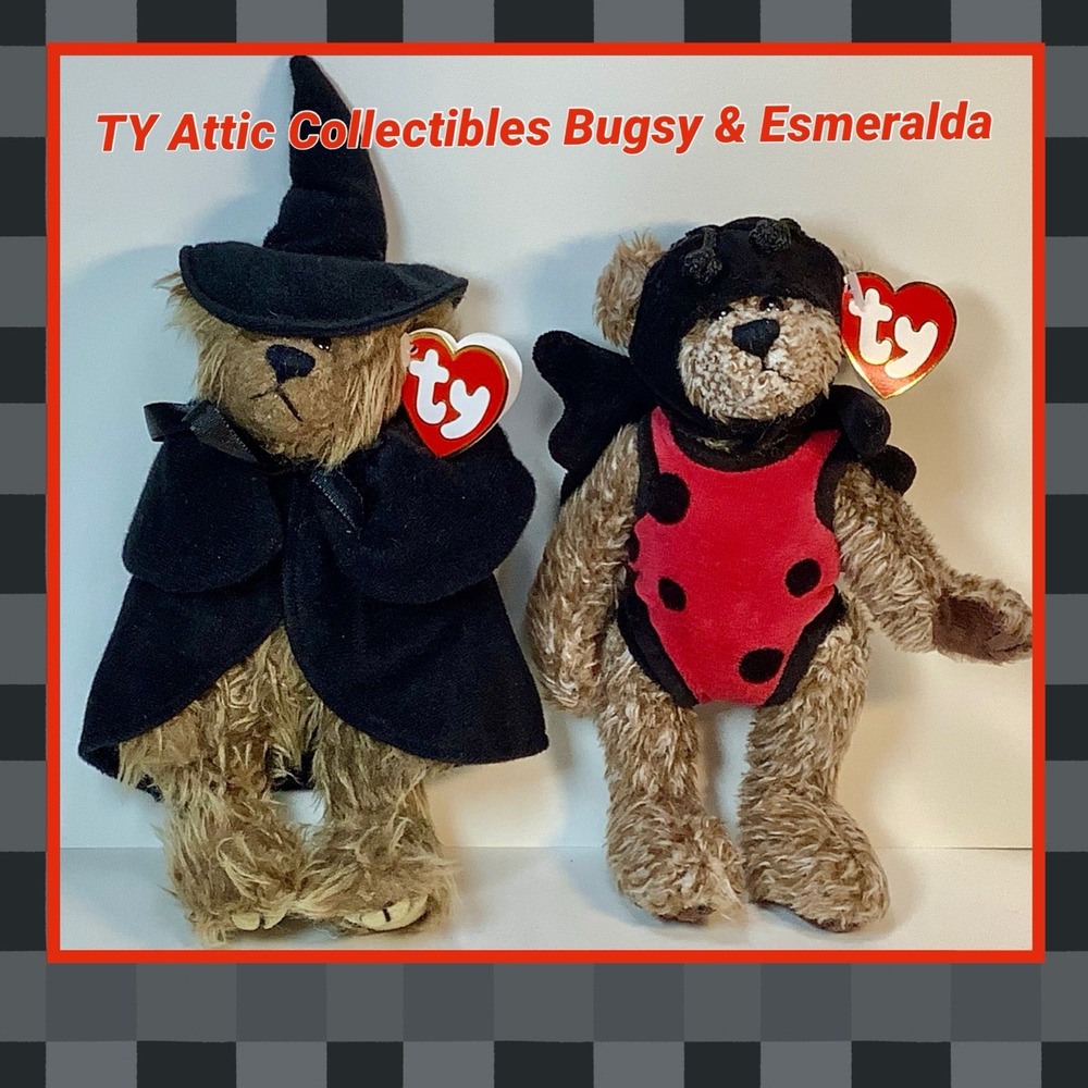 Ty Attic Treasure 8" Esmerelda Witch Bear & Bugsy Lady Bug 1993 Halloween